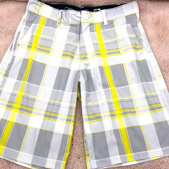 OP 4 way stretch gray yellow plaid board shorts - Picture 1 of 6